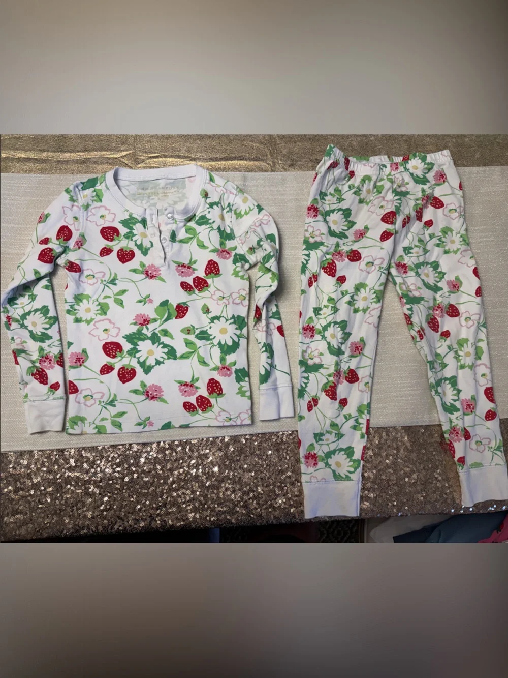 The Beaufort Bonnet Company Kids Strawberry Floral Pajama Set - White & Red